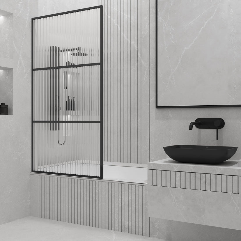 VIGO Meridian 34 x 62 in. Framed Fixed Tub Screen with Clear/Fluted Tempered Glass
