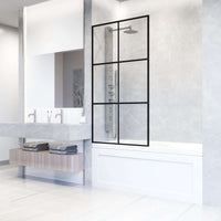 VIGO Meridian Ventana 34 x 62 in. Matte Black Framed Fixed Tub Screen with Clear/Fluted Tempered Glass