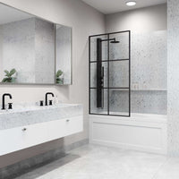 VIGO Meridian Ventana 34 x 62 in. Matte Black Framed Fixed Tub Screen with Clear/Fluted Tempered Glass