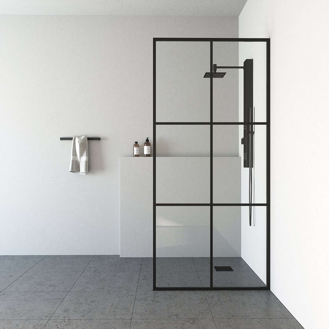 Modern framed shower screen with clear tempered glass and matte black finish