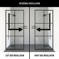 Ventana 34 in. W x 74 in. H Framed Fixed Shower Screen Door and Meridian 4-Piece Bath Hardware Set in Matte Black