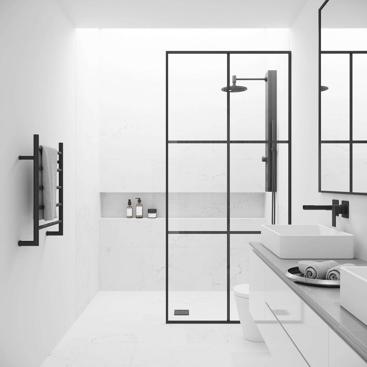 Modern shower door with clear glass pattern and included door hardware
