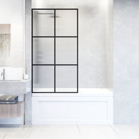 VIGO Meridian Ventana 34 x 62 in. Matte Black Framed Fixed Tub Screen with Clear/Fluted Tempered Glass