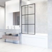 VIGO Meridian Ventana 34 x 62 in. Matte Black Framed Fixed Tub Screen with Clear/Fluted Tempered Glass