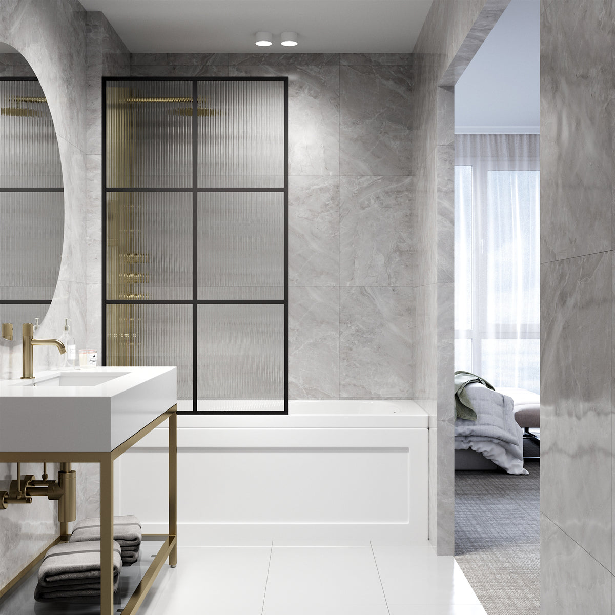 VIGO Meridian Ventana 34 x 62 in. Matte Black Framed Fixed Tub Screen with Clear/Fluted Tempered Glass