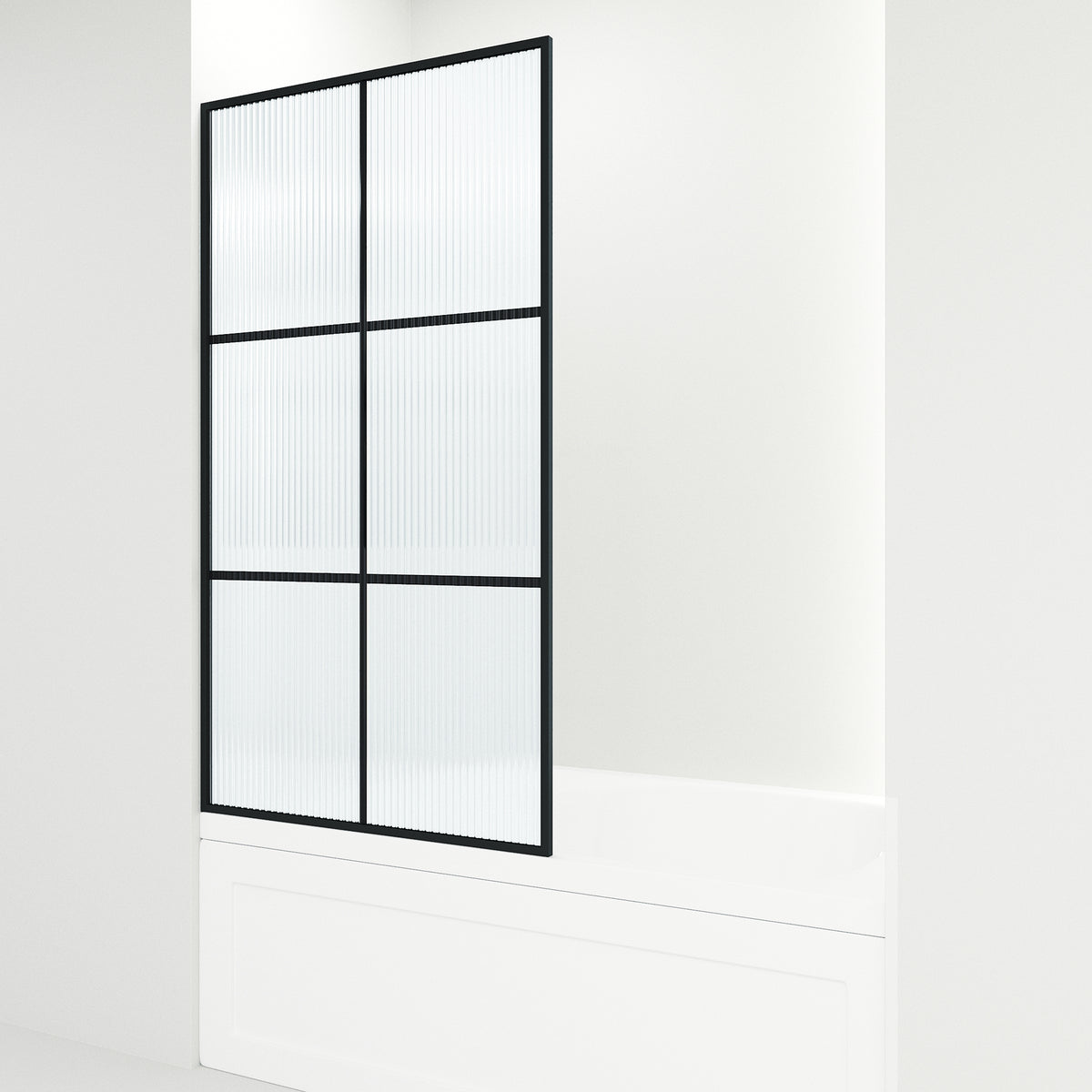 VIGO Meridian Ventana 34 x 62 in. Matte Black Framed Fixed Tub Screen with Clear/Fluted Tempered Glass