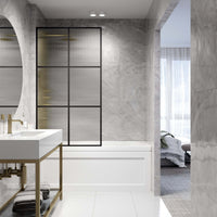 VIGO Meridian Ventana 34 x 62 in. Matte Black Framed Fixed Tub Screen with Clear/Fluted Tempered Glass