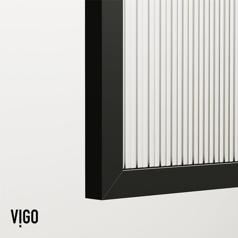 VIGO Meridian Ventana 34 x 62 in. Matte Black Framed Fixed Tub Screen with Clear/Fluted Tempered Glass