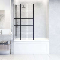 VIGO Meridian matte black framed tub screen with fluted tempered glass, 34x62 inches