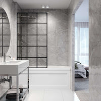VIGO Meridian matte black framed fixed tub screen with fluted tempered glass, 34x62 inches