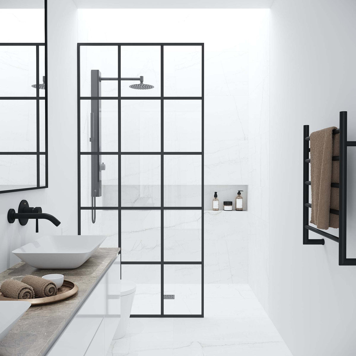 Meridian Mosaic Framed Fixed Shower Screen