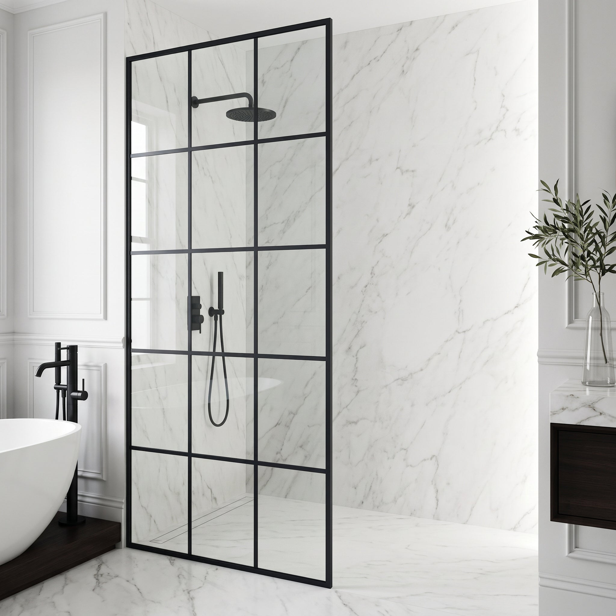 Mosaic – 34 in. W X 74 in. H Framed Fixed Shower Screen with 3/8