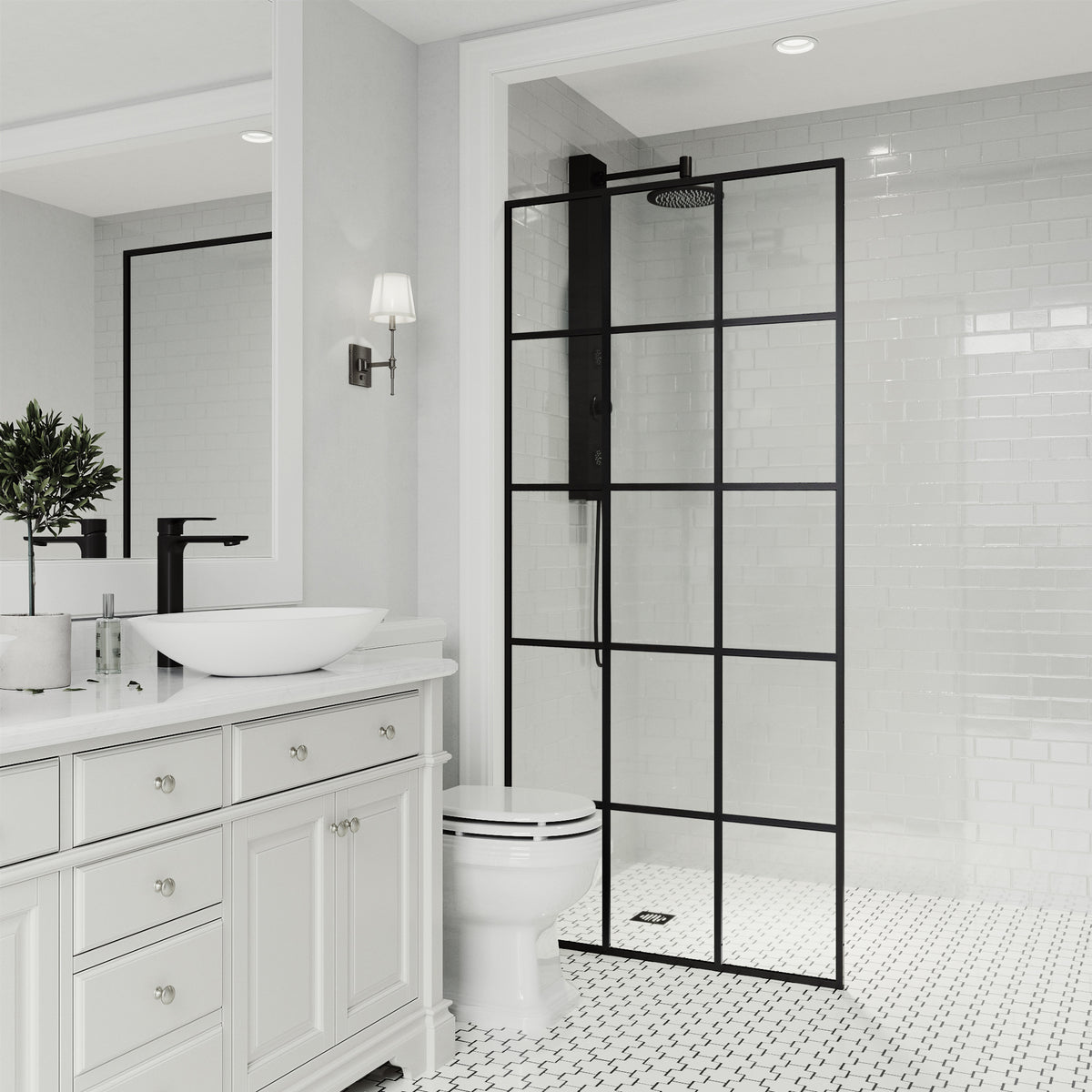 Meridian Mosaic Framed Fixed Shower Screen