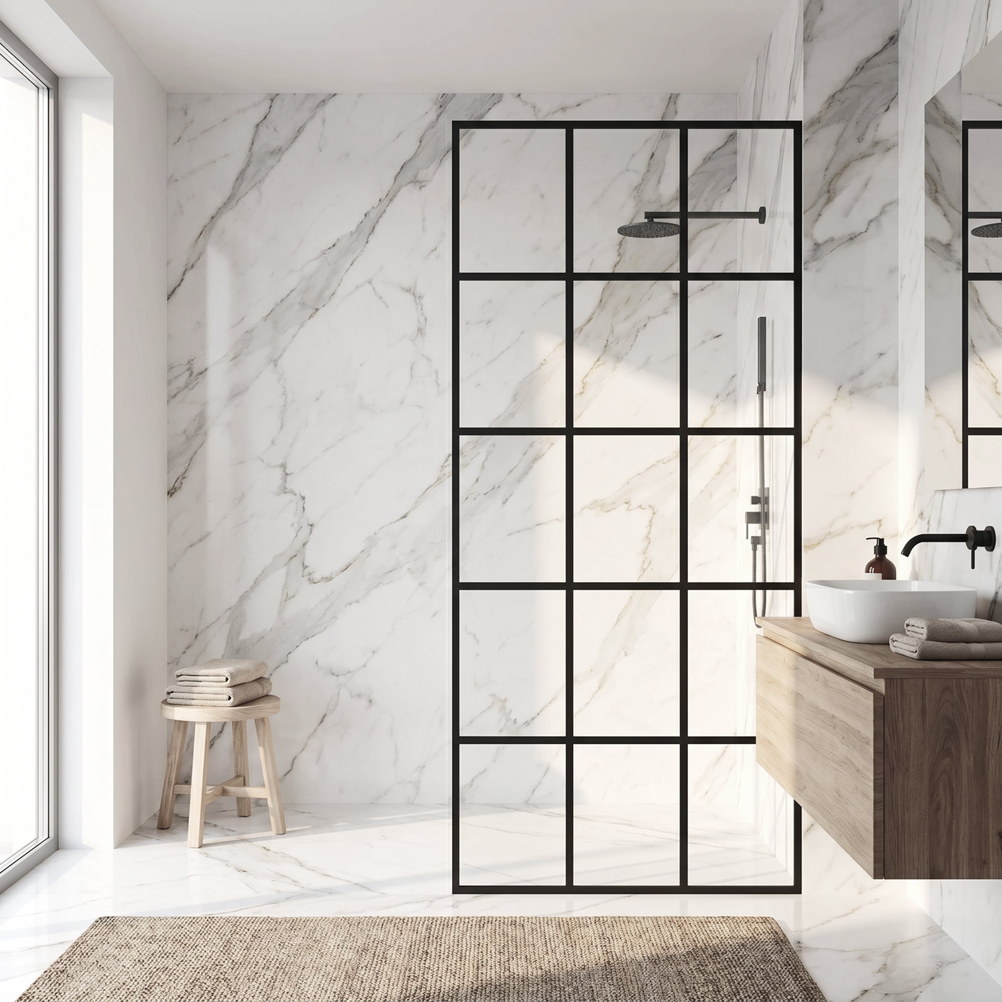 Mosaic – 34 in. W X 74 in. H Framed Fixed Shower Screen with 3/8