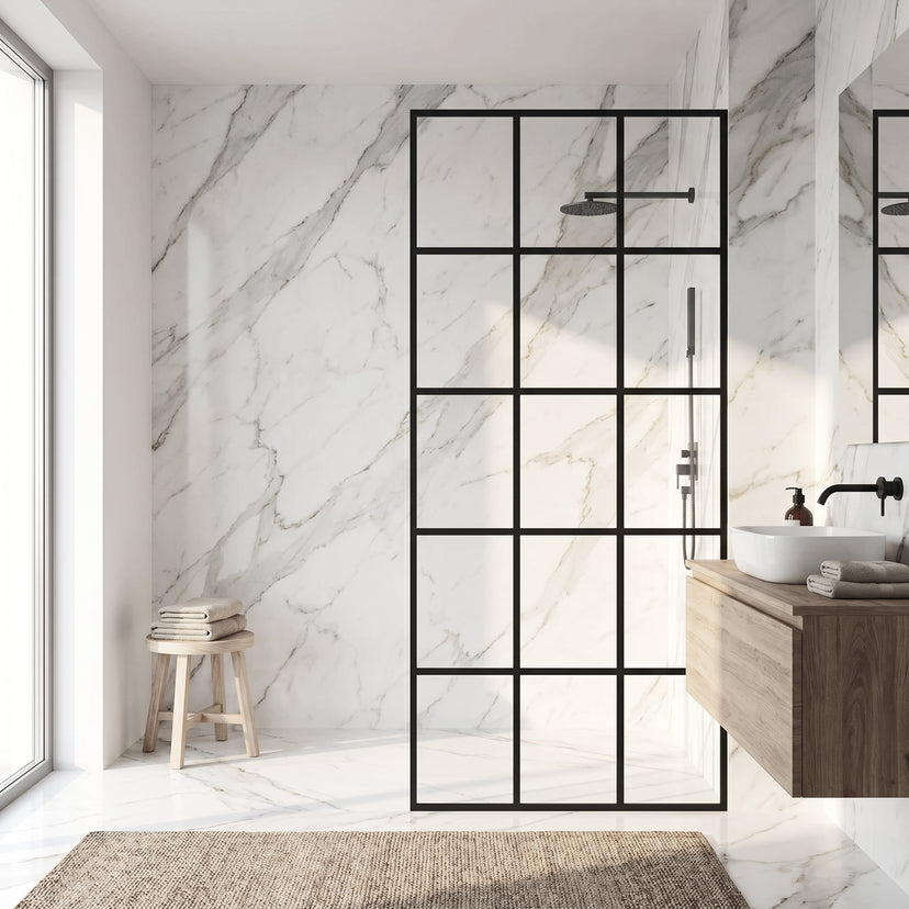 Meridian Mosaic Framed Fixed Shower Screen