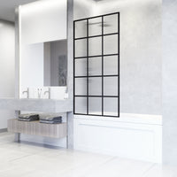 VIGO Meridian 34 x 62 in. Matte Black Framed Fixed Tub Screen with Clear/Fluted Tempered Glass