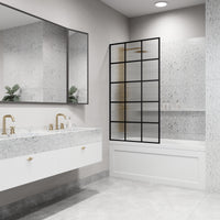 VIGO Meridian 34 x 62 in. Matte Black Framed Fixed Tub Screen with Clear/Fluted Tempered Glass