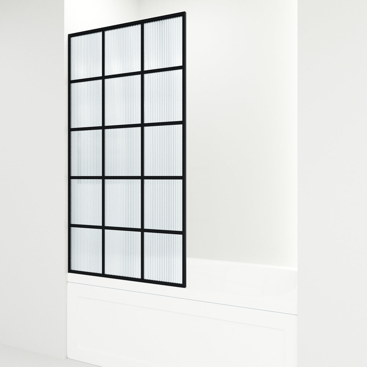 VIGO Meridian 34 x 62 in. Matte Black Framed Fixed Tub Screen with Clear/Fluted Tempered Glass