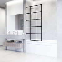 Matte black framed fixed tub screen with fluted tempered glass, 34 x 62 inches, VIGO Meridian model