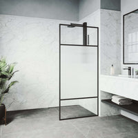 Matte black framed shower door with stainless steel components