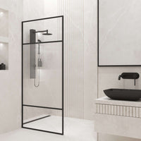 Reversible door shower screen with fluted striped glass and matte black finish