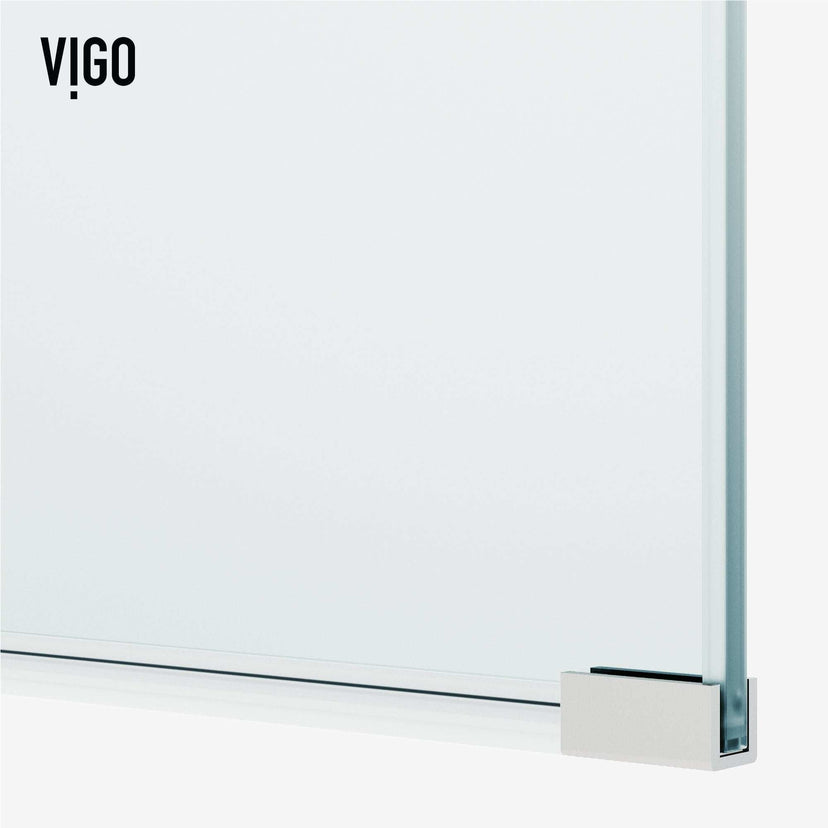 Chrome finish shower screen, clear glass, frameless, reversible door, stainless steel hardware