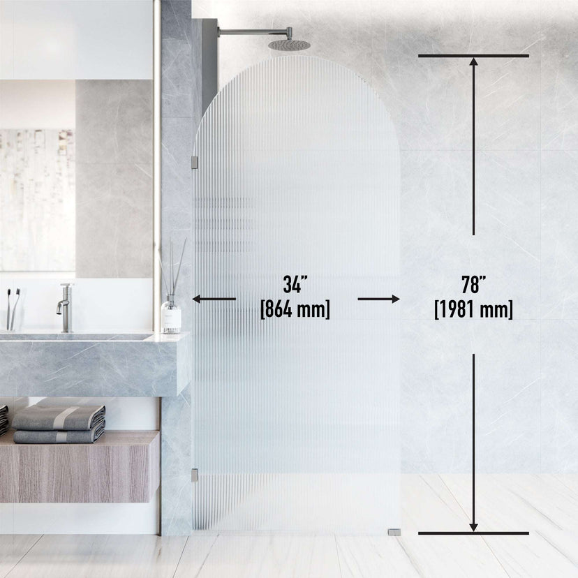 Fluted glass shower screen, chrome finish, frameless, fixed installation