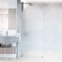 Frameless shower door with fluted glass, chrome finish, fixed opening