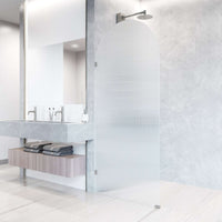 Chrome shower screen, fluted tempered glass, frameless, reversible door