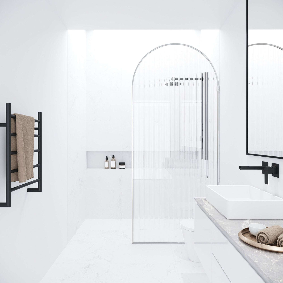 Modern shower screen with fluted glass, chrome finish, 78-inch height