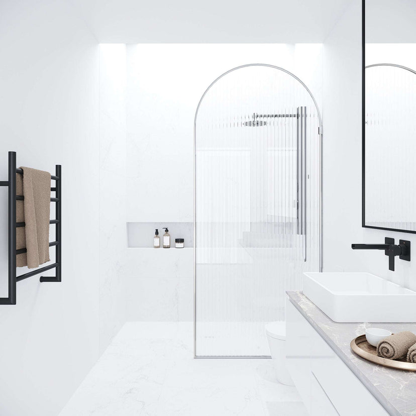 Modern shower screen with fluted glass, chrome finish, 78-inch height