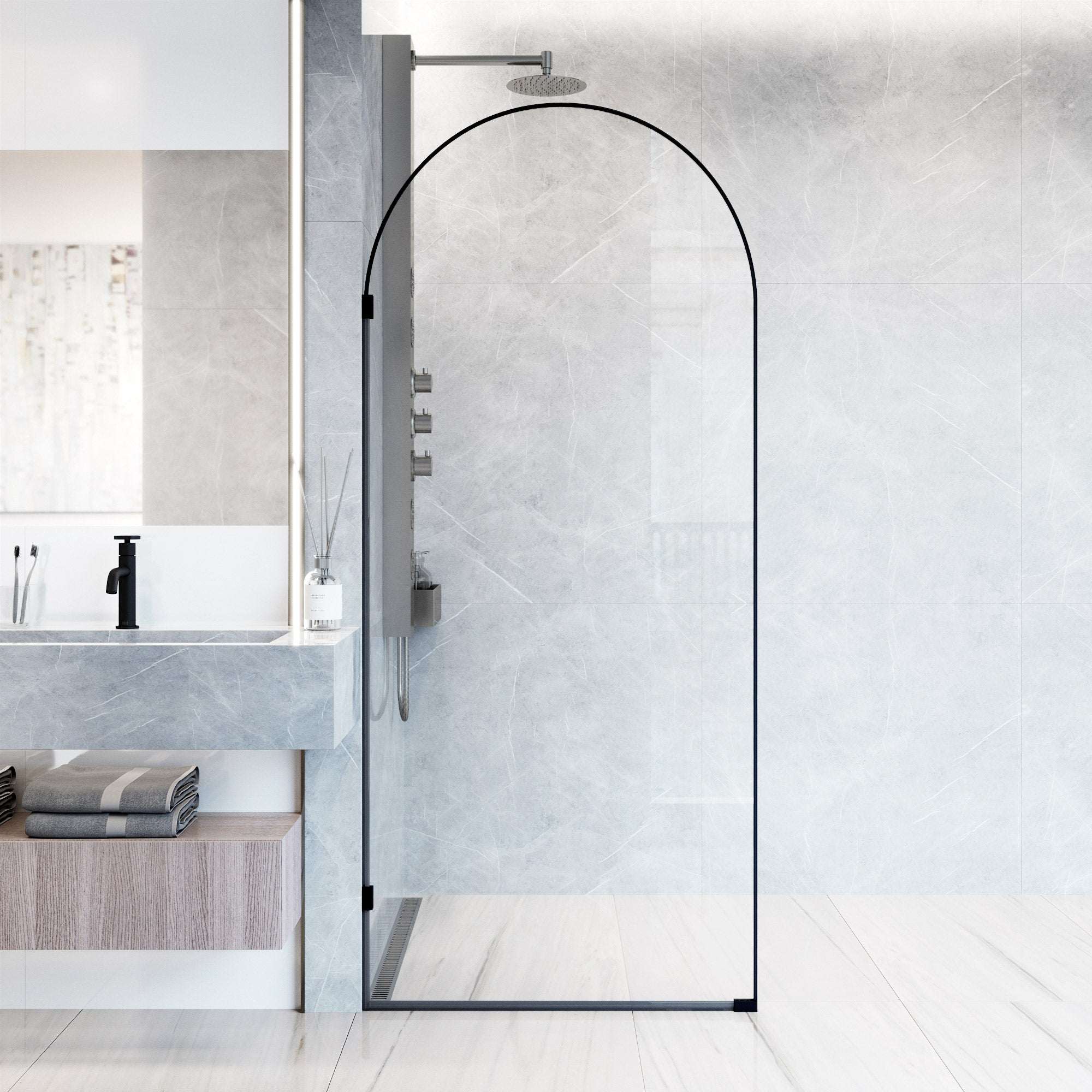 Arden – 34 in. W X 78 in. H Framed Fixed Shower Screen with 3/8