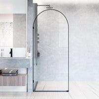 Matte black framed shower screen with clear tempered glass, modern style