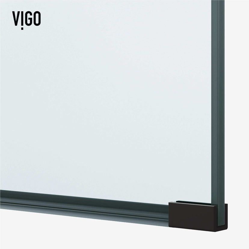 Clear tempered glass shower screen, matte black frame, fixed installation