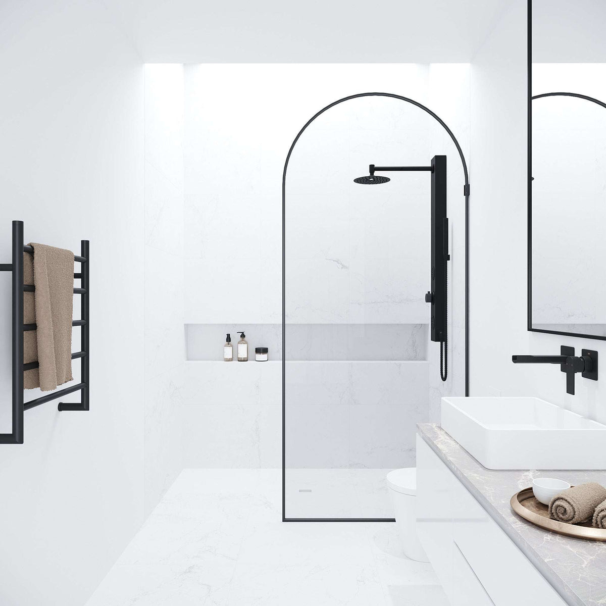 Modern framed shower screen, matte black, clear glass, 78-inch height