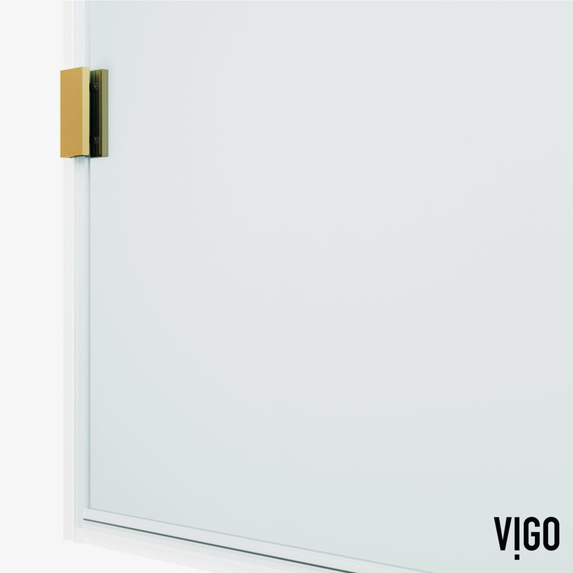 Arden 34 in. W x 78 in. H Frameless Fixed Shower Screen Door and Satro 3-Piece Bath Hardware Set in Matte Brushed Gold