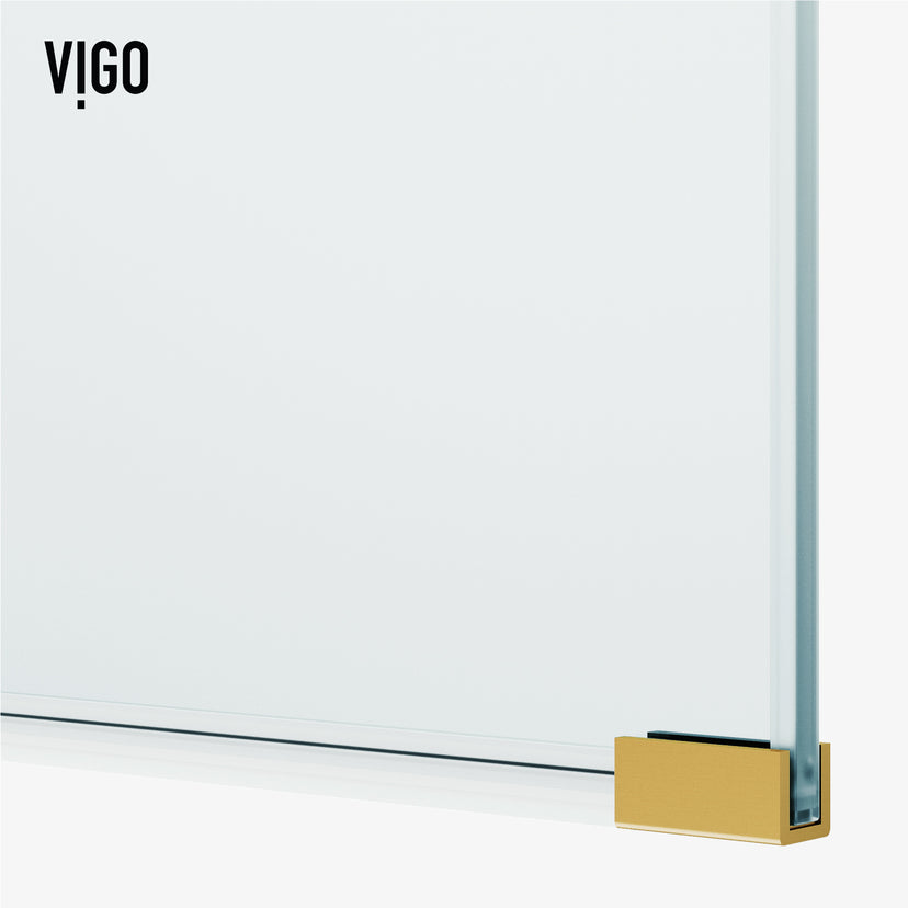 Arden 34 in. W x 78 in. H Frameless Fixed Shower Screen Door and Meridian 4-Piece Bath Hardware Set in Matte Brushed Gold