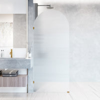 Arden 34 in. W x 78 in. H Frameless Fixed Shower Screen in Matte Brushed Gold with 3/8 in. (10mm) Fluted Glass and Elan 24 in. Linear Shower Drain