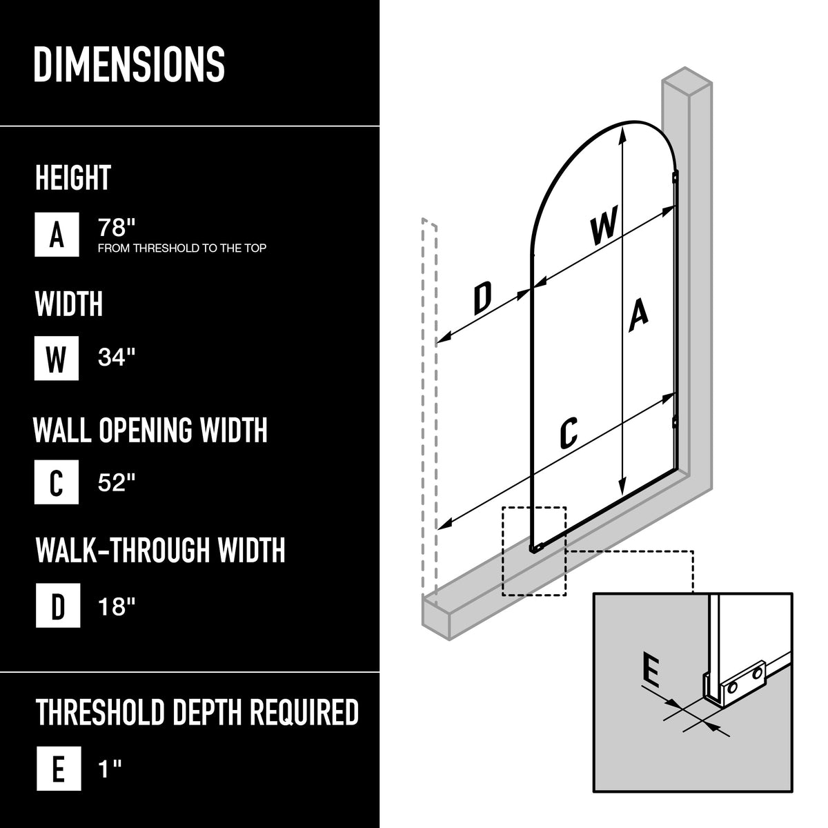 Arden 34 in. W x 78 in. H Frameless Fixed Shower Screen in Matte Brushed Gold with 3/8 in. (10mm) Fluted Glass and Elan 24 in. Linear Shower Drain