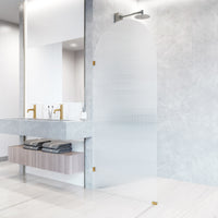 Arden 34 in. W x 78 in. H Frameless Fixed Shower Screen in Matte Brushed Gold with 3/8 in. (10mm) Fluted Glass and Elan 36 in. Linear Shower Drain