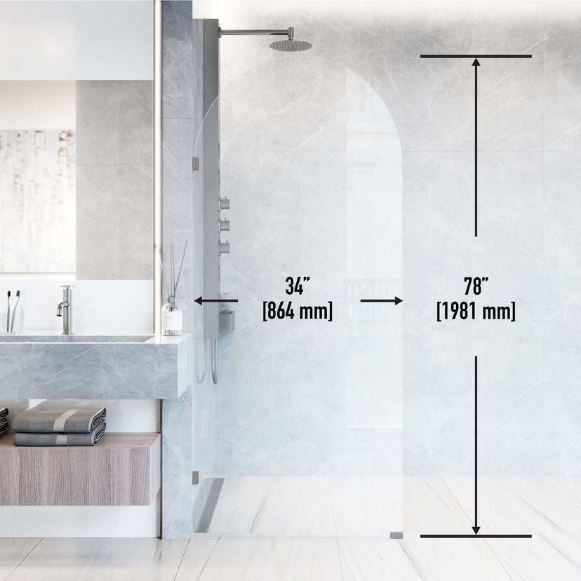 Frameless shower screen, stainless steel, clear glass, fixed installation, 78-inch