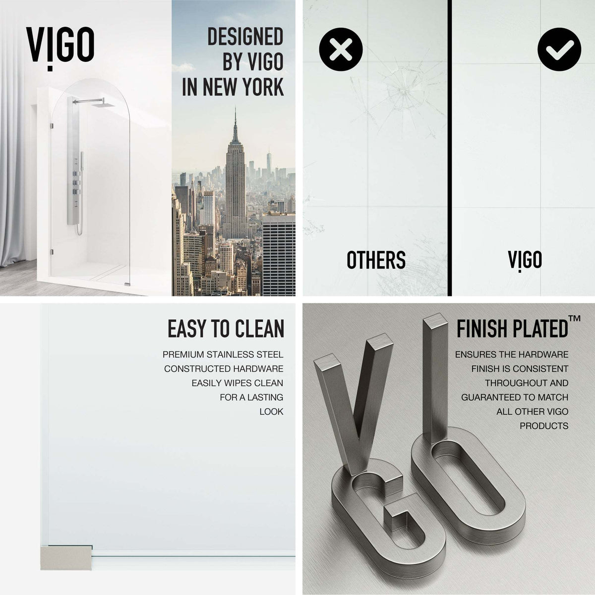 Modern stainless steel shower screen, frameless, clear glass, stainless steel hardware