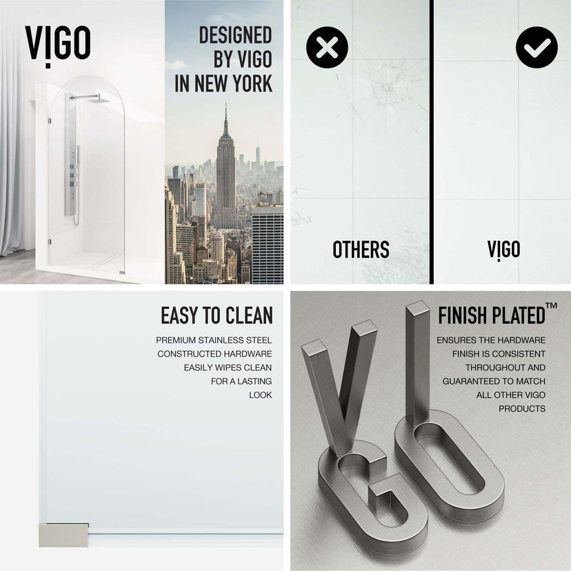 Modern stainless steel shower screen, frameless, clear glass, stainless steel hardware