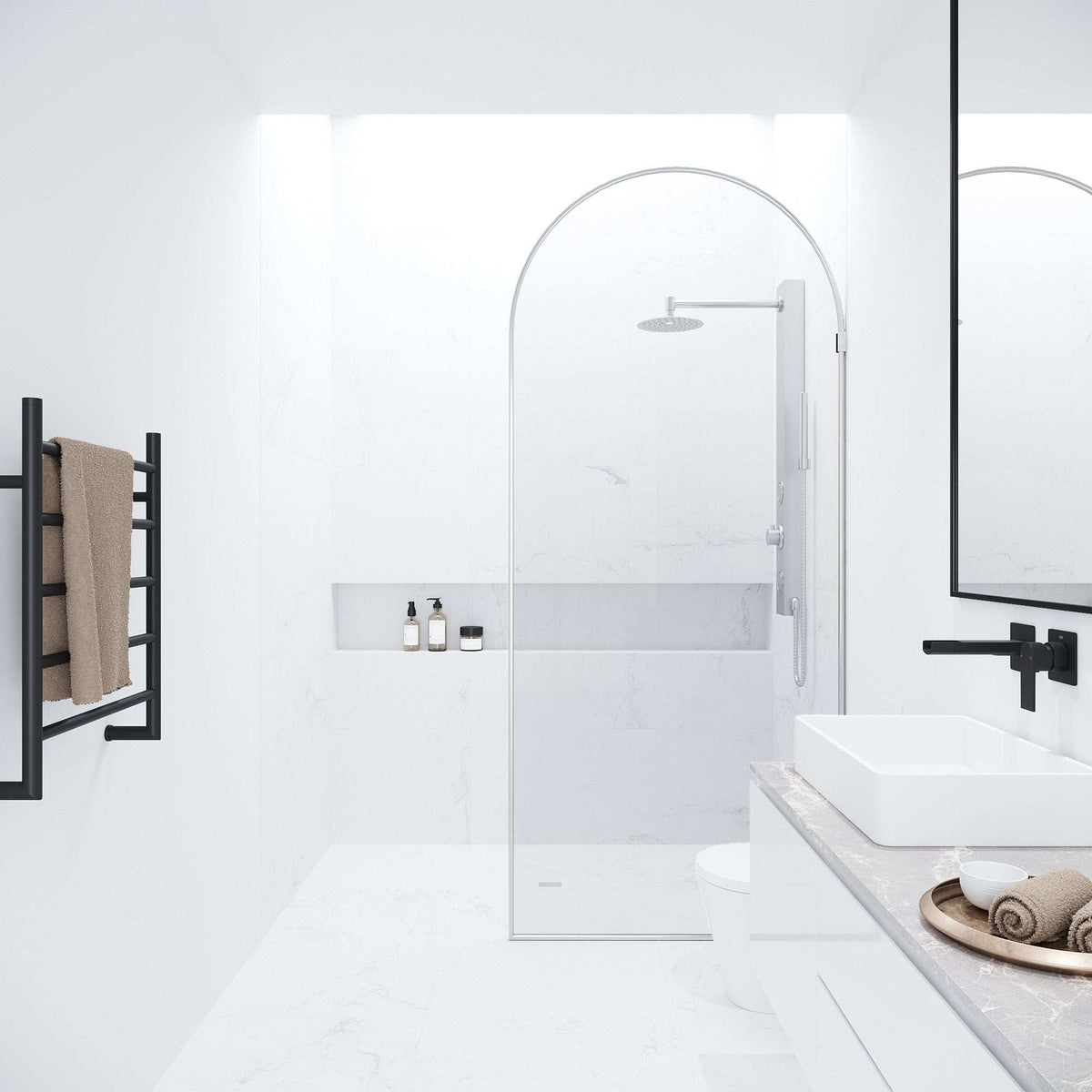 Modern frameless shower screen, stainless steel, clear glass, 78-inch height