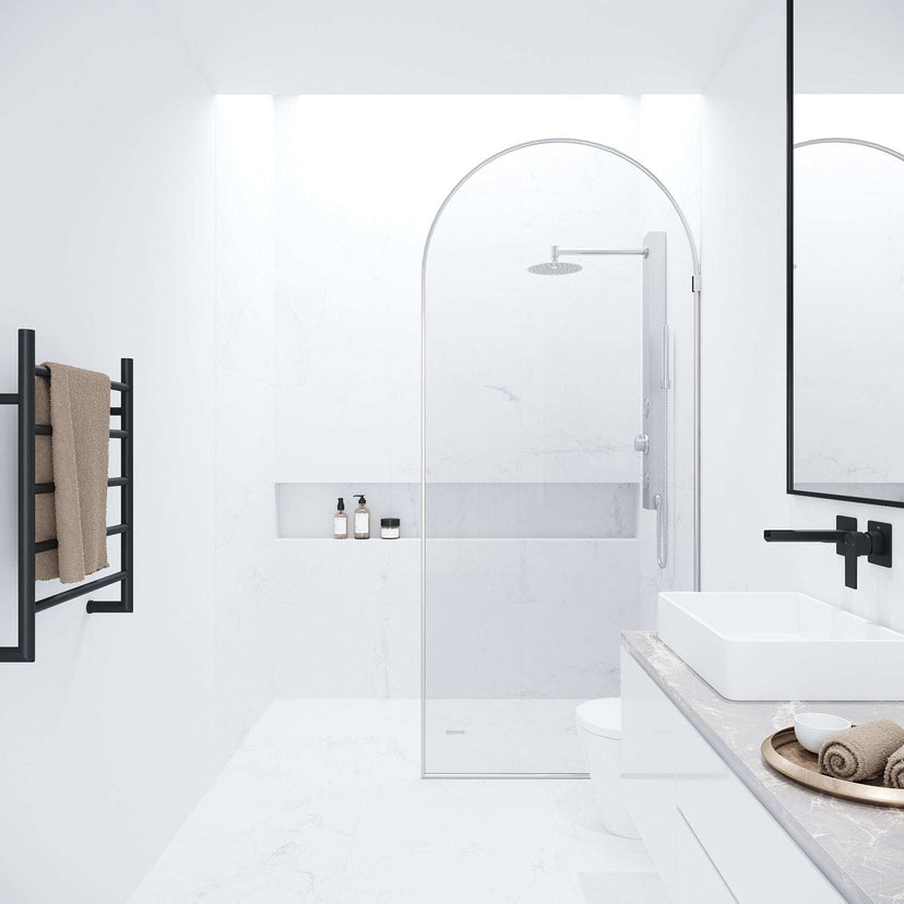 Modern frameless shower screen, stainless steel, clear glass, 78-inch height