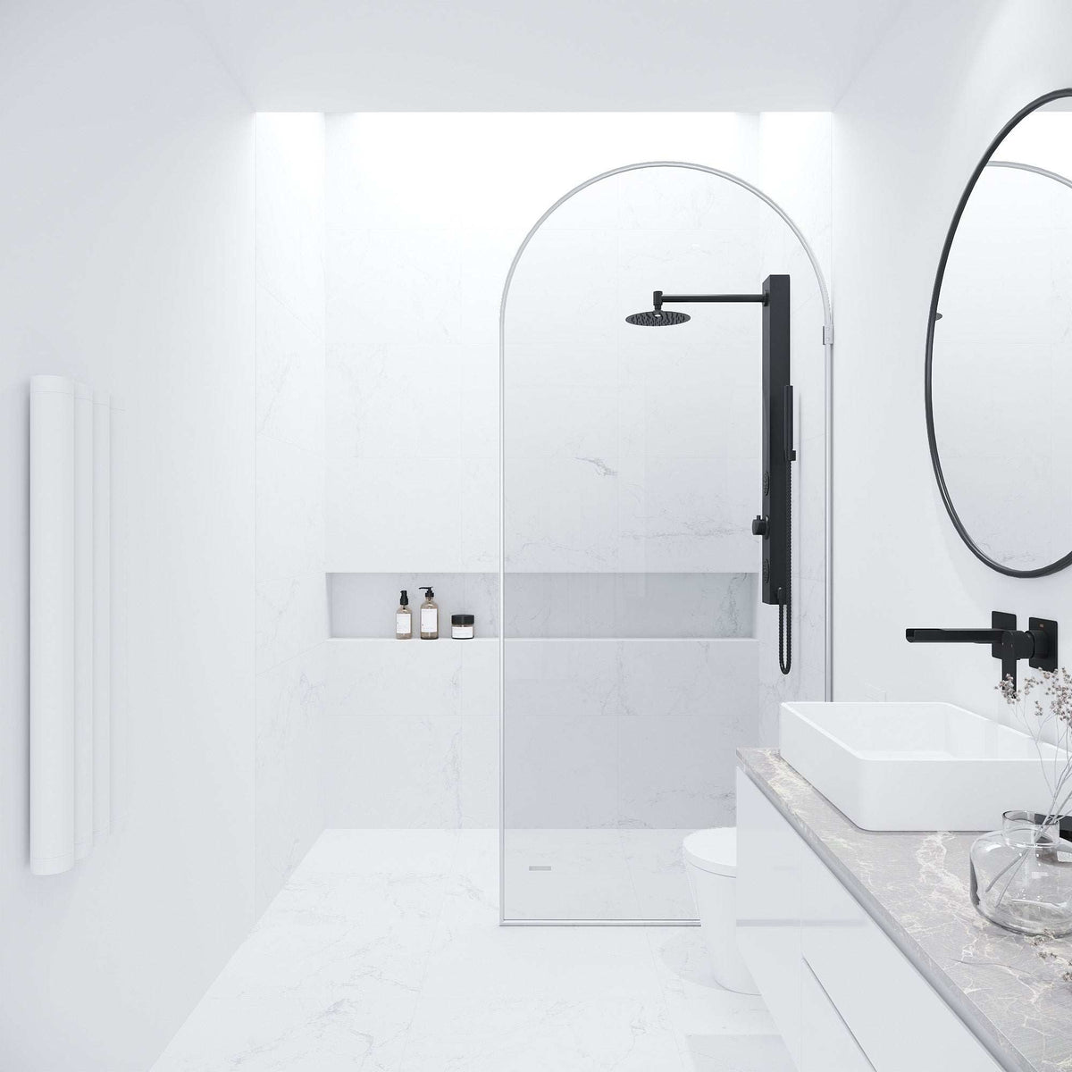 Frameless clear glass shower screen, stainless steel, fixed door, stainless steel hardware