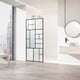 Framed shower screen with matte black grid and multi-type glass panels inspired by Mondrian art