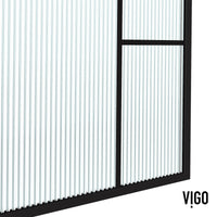 Framed Shower Screen matte black grid design with clear and frosted glass panels inspired by Mondrian art