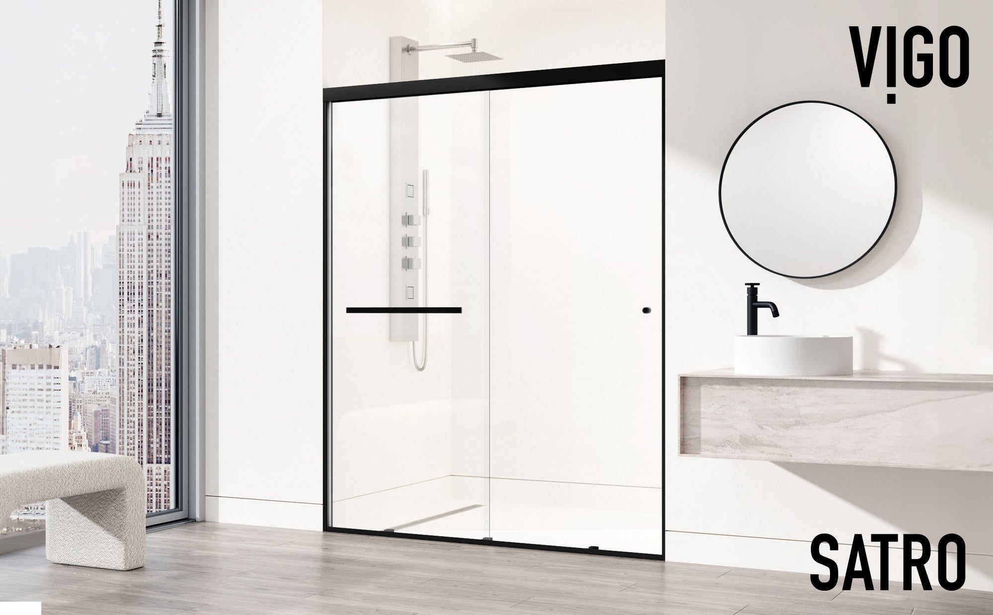 VIGO Satro Double-Sliding Shower Door with Clear Glass