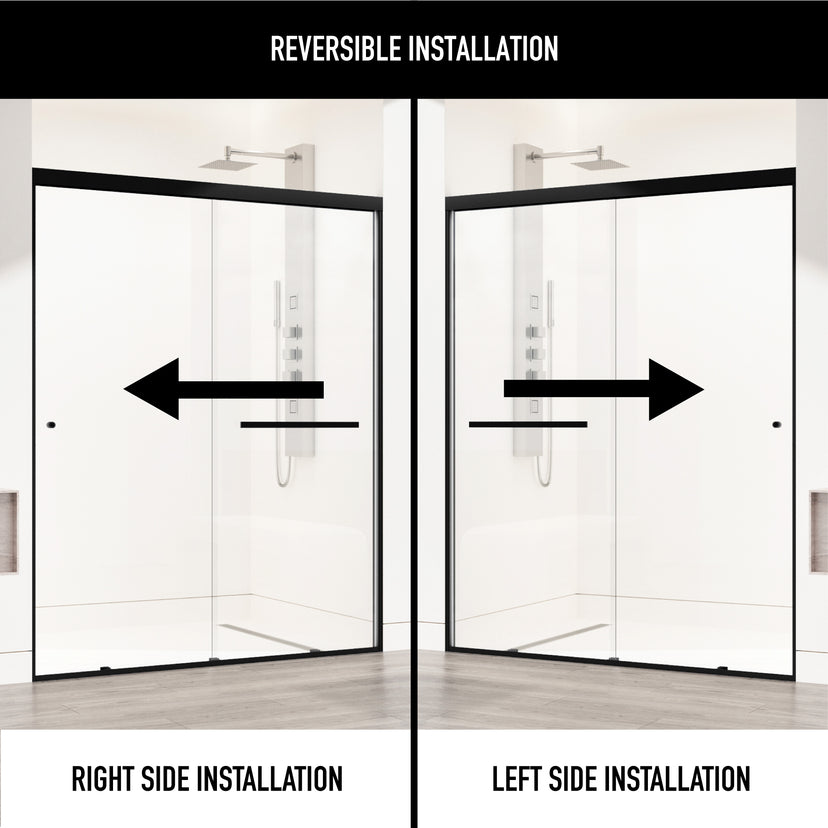 Satro 56 to 60 in W x 74 in H Double-Sliding Door in Matte Black (6mm) Clear Glass and Elan 24 in. Linear Shower Drain